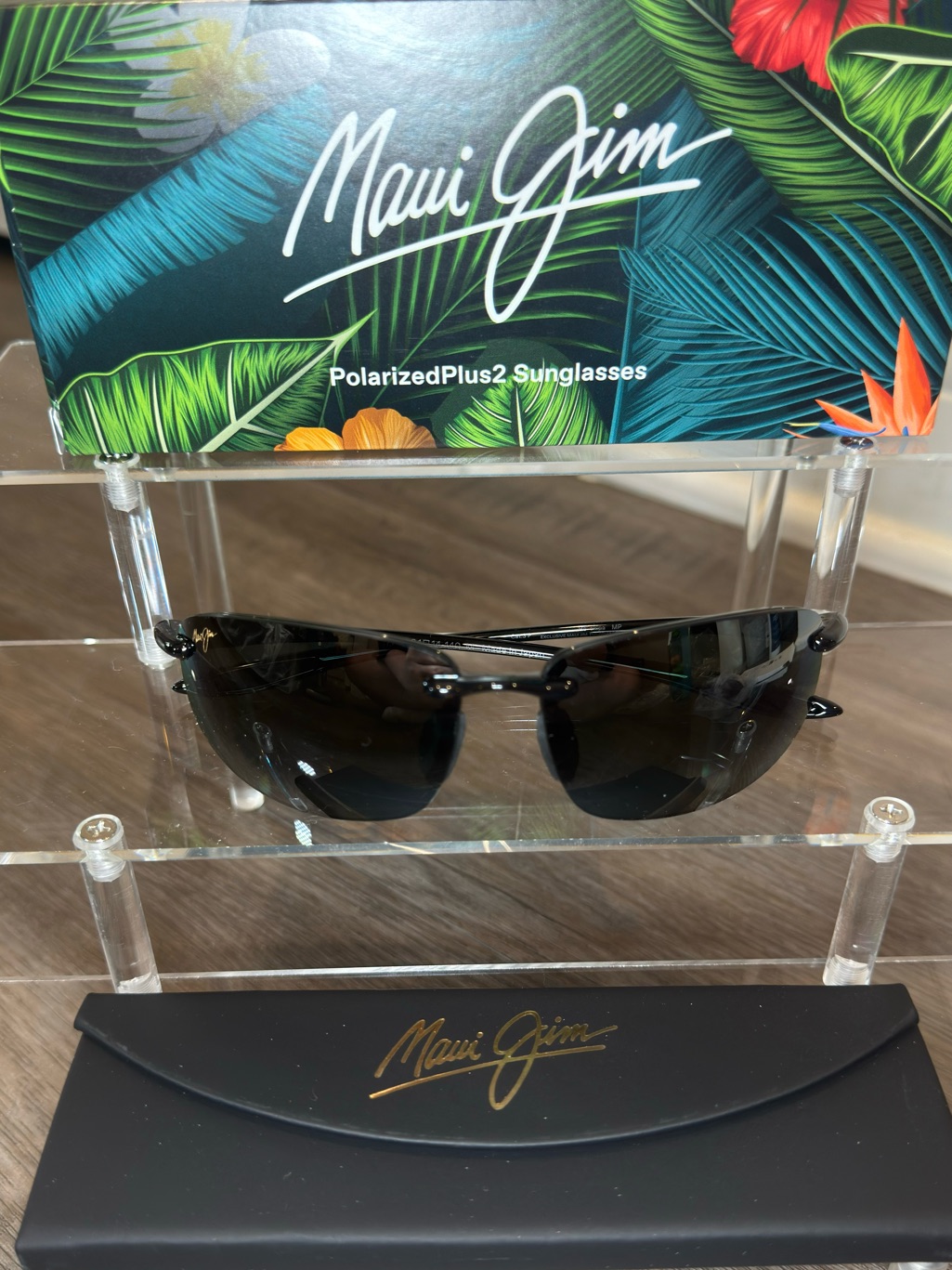 Maui Jim Ho’okipa Rimless Polarized Black Sunglasses